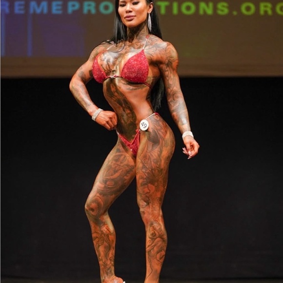 Red Crystal Bikini Competition Set - Picture 2 of 2